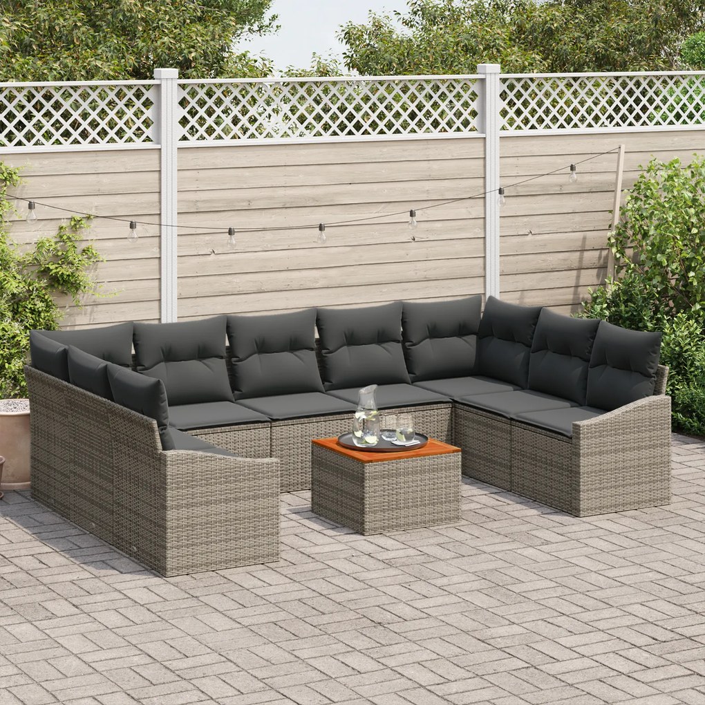 vidaXL Σετ Καναπέ Κήπου 10 pcs Γκρι 55 x 55 x 37 εκ Ρατάν, Ύφασμα
