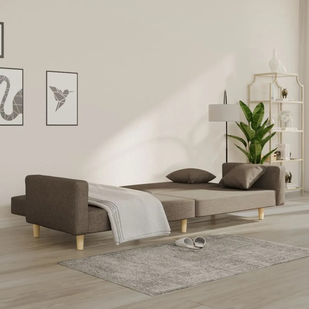 vidaXL Καναπές Κρεβάτι Διθέσιος Taupe Υφασμάτινος με Δύο Μαξιλάρια