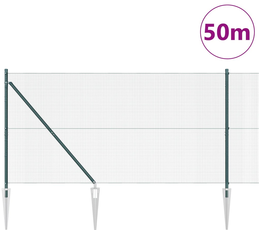 vidaXL συρματοπλέγματα με 13 αγκύρια Πράσινο 1.4x50 μ Ατσάλι