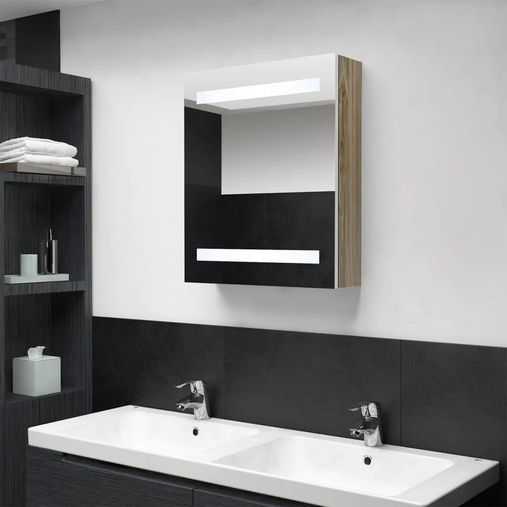 Καθρέφτης Μπάνιου με Ντουλάπι &amp; LED Λευκό και Δρυς 50x14x60 εκ.