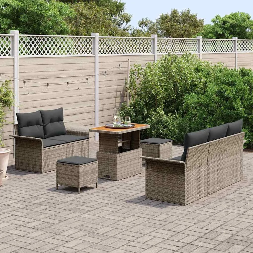 vidaXL Σετ Καναπέ Κήπου Ρυθμιζόμενο ύψος 8 pcs Γκρι συνθετικό ρατάν