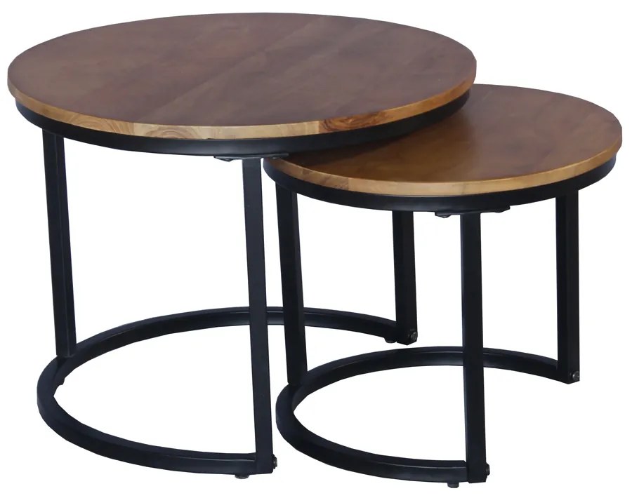 MATE COFFEE TABLE SET 2ΤΕΜ ΦΥΣΙΚΟ ΜΑΥΡΟ 54x54xH42cm - 04-1038