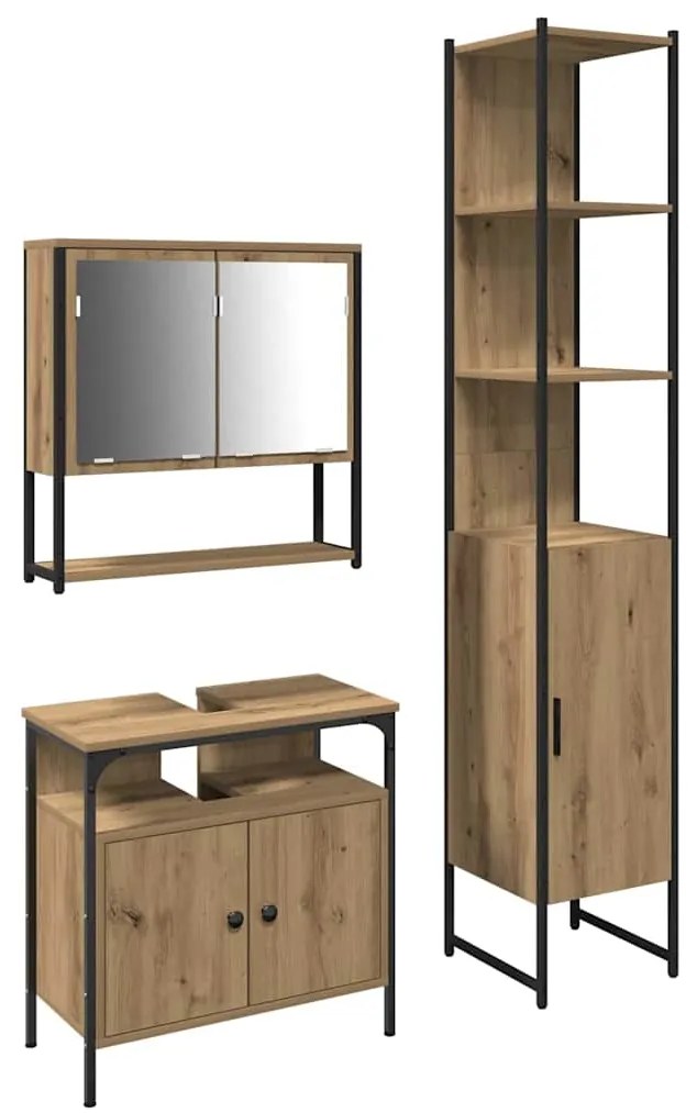 vidaXL Σετ Επίπλων Μπάνιου Άλλο 3 pcs artisan δρυς 33 x 33 x 185.5 εκ