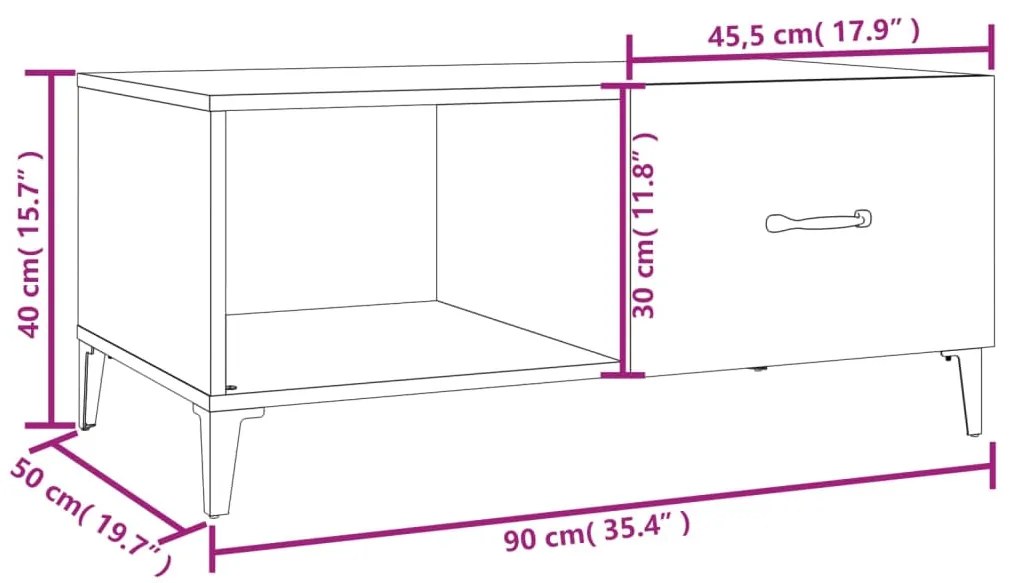 Τραπεζάκι Σαλονιού Καπνιστή Δρυς 90x50x40 εκ. Επεξεργασμ. Ξύλο - Καφέ