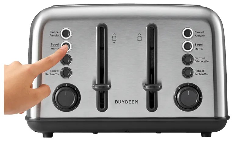 Τοστιέρα ψωμιού BUYDEEM DT640E, 1800W, 4 υποδοχές, 7 αυτόματα προγράμματα, 7 επίπεδα φρυγανίσματος, ενδεικτικές λυχνίες LED, δίσκοι ψίχας, High pop-up, Inox