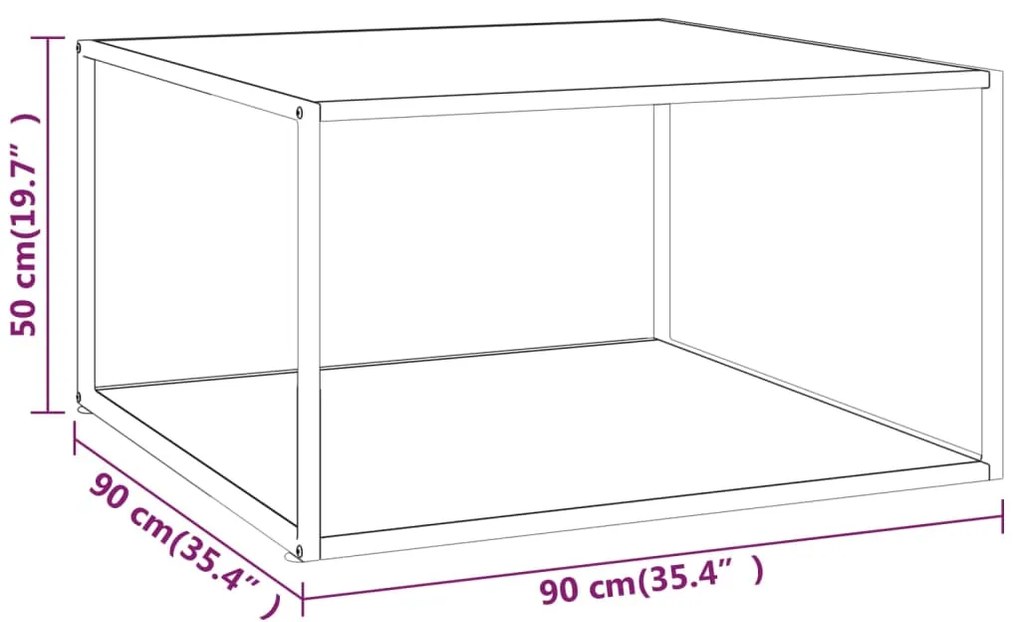 vidaXL Τραπεζάκι Σαλονιού Μαύρο 90x90x50 εκ. Λευκό Γυαλί Όψη Μαρμάρου