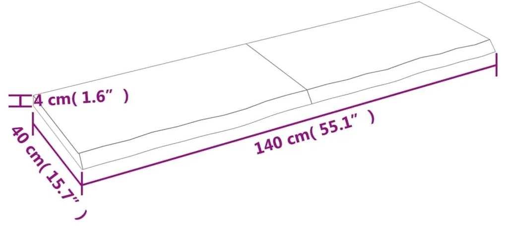 Ράφι Τοίχου 140x40x(2-4) εκ. από Ακατέργαστο Μασίφ Ξύλο Δρυός - Καφέ