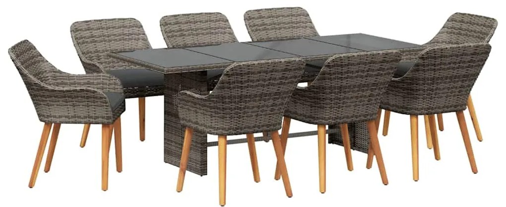 vidaXL Σέτ φαγητού για κήπο με μαξιλάρι 9 pcs Γκρι συνθετικό ρατάν