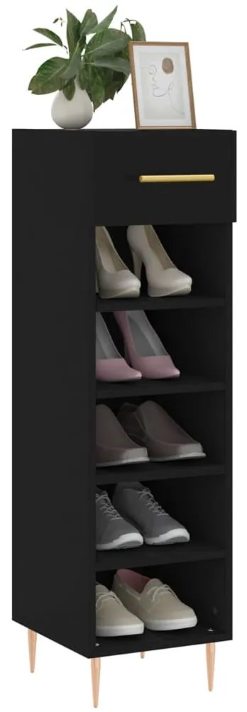 vidaXL Παπουτσοθήκη Μαύρη 30 x 35 x 105 εκ. από Επεξεργασμένο Ξύλο