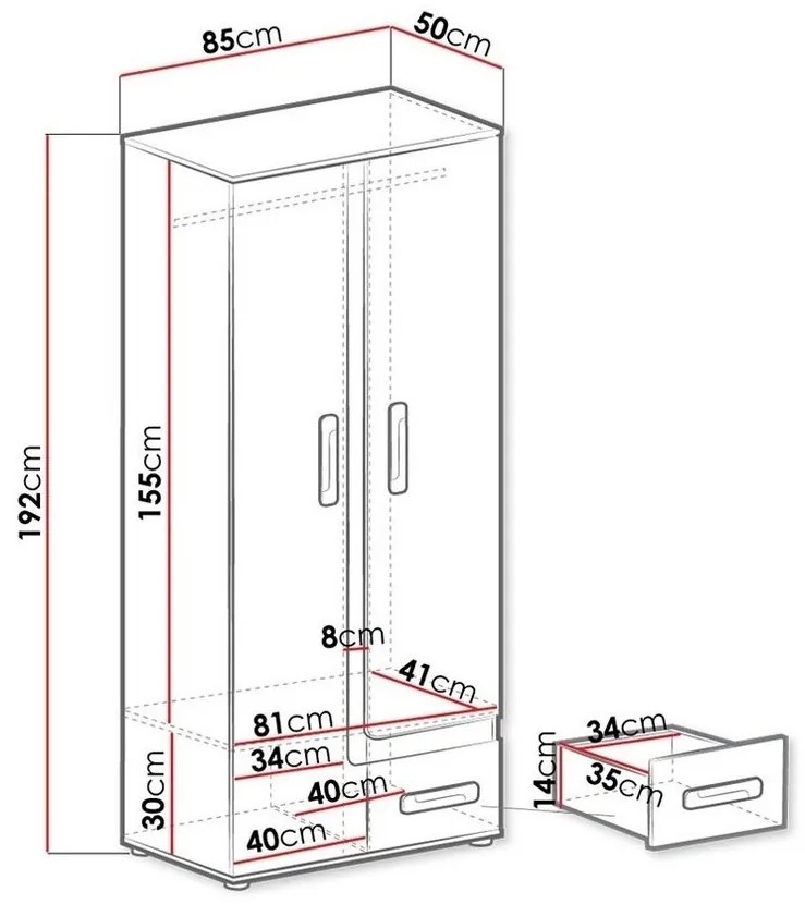 Ντουλάπα Akron G106, Ελαφριά δρυς, Άσπρο, 192x85x50cm, 61 kg, Πόρτες ντουλάπας: Με μεντεσέδες, Αριθμός ραφιών: 1, Αριθμός ραφιών: 1 | Epipla1.gr