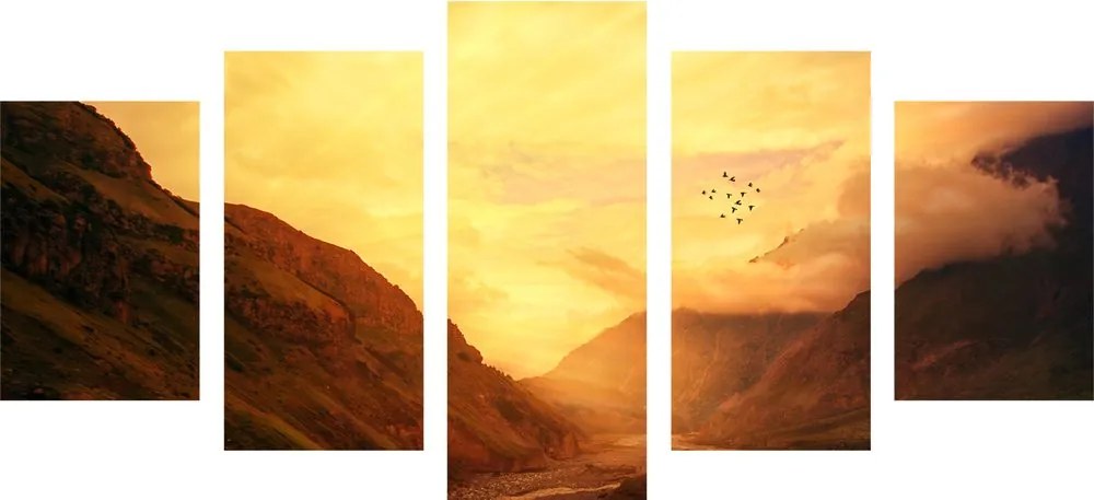Εικόνα 5 μερών ηλιοβασίλεμα πάνω από το βουνό - 100x50