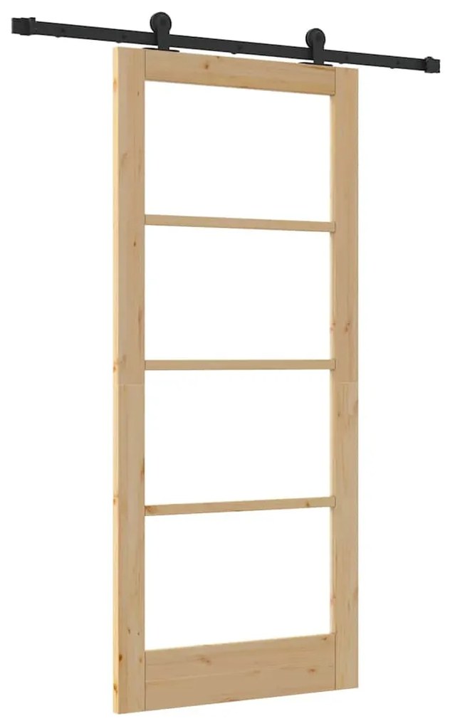 vidaXL Συρόμενη Πόρτα Χειροκίνητος Καφέ 86 x 198.5 cm Ξύλο και μέταλλο