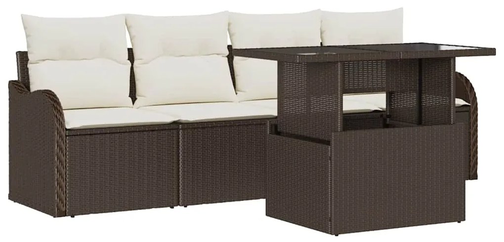 vidaXL Σετ Καναπέ Κήπου με μαξιλάρι 5 pcs Καφέ Πολυ ράταν