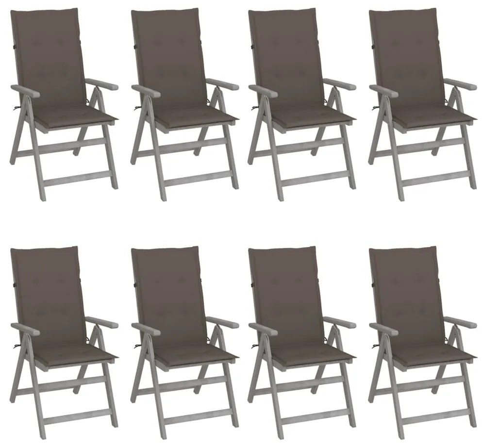3075149 vidaXL Καρέκλες Κήπου Ανακλιν. 8 τεμ. Γκρι Ξύλο Ακακίας &amp; Μαξιλάρια Γκρι, 1 Τεμάχιο