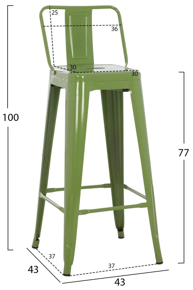 Σκαμπό bar με πλάτη μεταλλικό Melita-Pro light olive green 42x42x100Υ εκ.