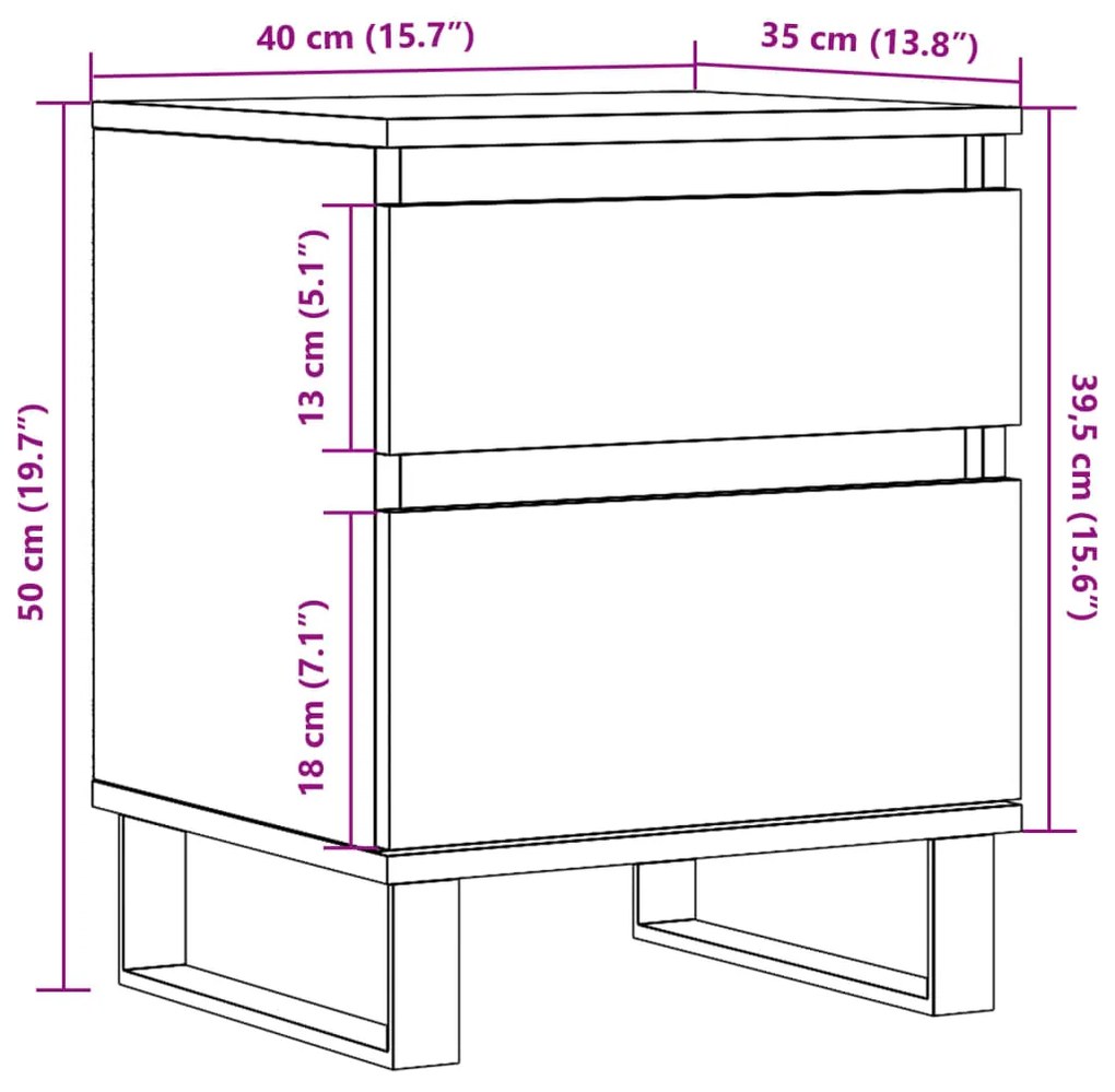 Κομοδίνα 2 τεμάχια Παλιό ξύλο 40x35x50 cm Κατασκευασμένο ξύλο - Καφέ