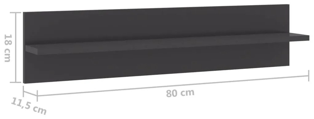 Ραφιέρες Τοίχου 4 τεμ Γυαλιστερό Γκρι 80x11,5x18 εκ Επεξ. Ξύλο - Γκρι