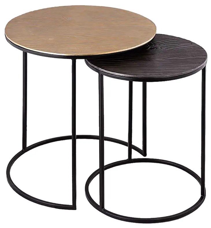 BOISE SIDE TABLE SET 2ΤΕΜ ΧΡΥΣΟ ROUGH WASHED ΓΚΡΙ ROUGH WASHED ΜΑΥΡΟ D52-40xH59-54cm - 04-0874