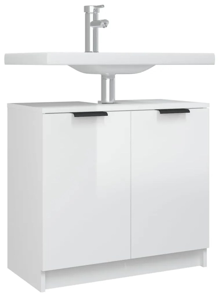 vidaXL Ντουλάπι Μπάνιου Γυαλιστερό Λευκό 64,5x33,5x59εκ. Επεξεργ. Ξύλο