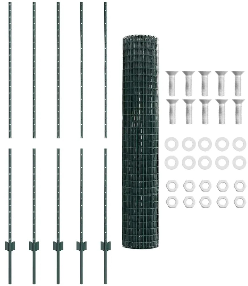 vidaXL Τείχος και Πόστ Πράσινο 1,5 x 10 m Ατσάλι