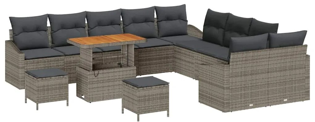 vidaXL Σετ Καναπέ Κήπου με μαξιλάρι 13 pcs Γκρι Πολυ ράταν