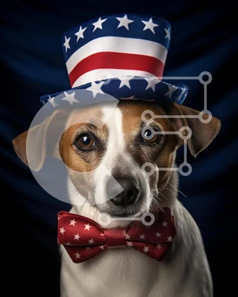 Intra Συλλεκτικό Ξύλινο Παζλ Plywood  4mm - Happy Dog που γιορτάζει την 4η Ιουλίου Σε Ξύλινο Κουτί - Διαστάσεις Puzzle: 10x10 cm – 25 κομμάτια