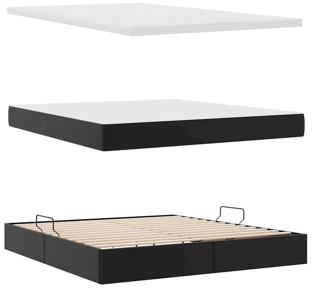 vidaXL Κρεβάτι Αποθήκης με στρώμα Μαύρο 160 x 200 cm Τεχνητό Δέρμα