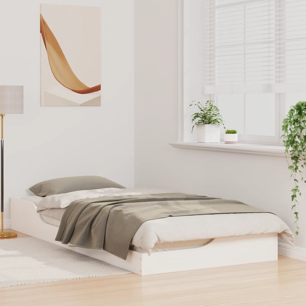 vidaXL Κρεβάτι δαπέδου Λευκό 90 x 200 cm Συμπαγές ξύλο πεύκου