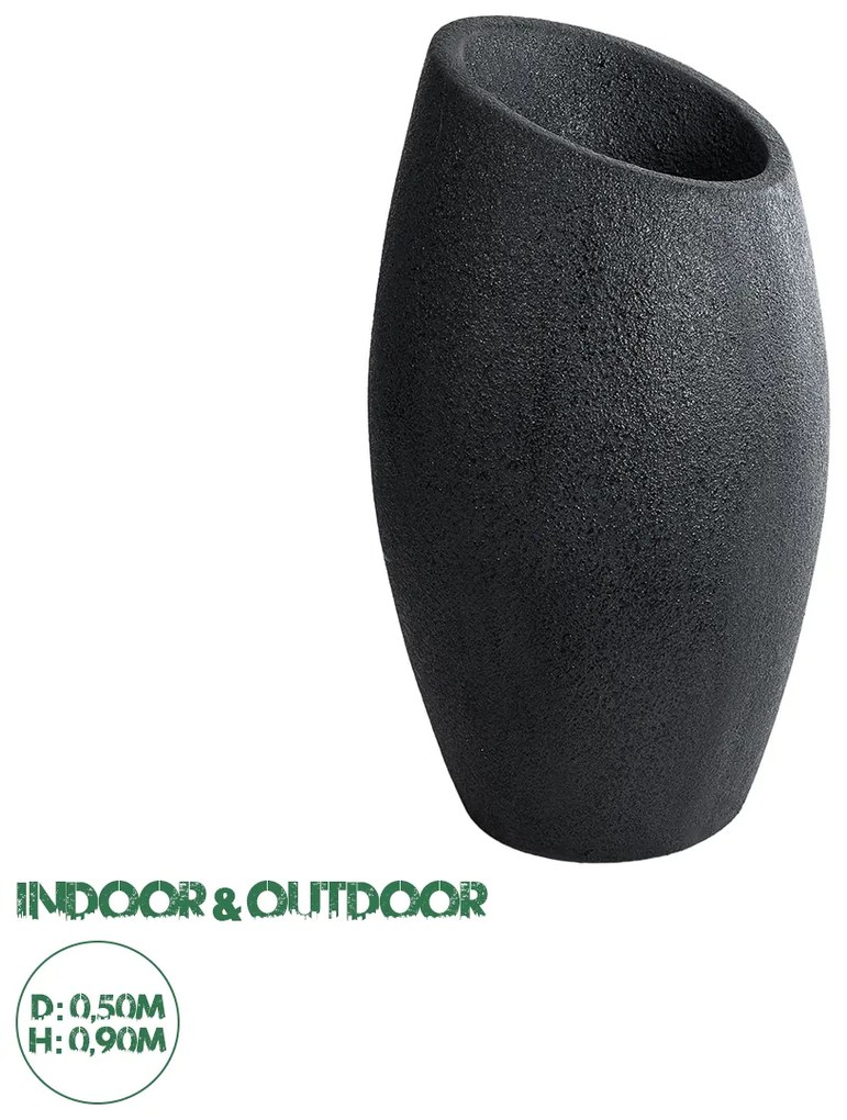 20731 GloboStar®  Artificial Garden MESTRE 20731 Επιδαπέδιο Πολυεστερικό Τσιμεντένιο Κασπώ Γλάστρα - Flower Pot Μαύρο Φ50 x Υ90cm