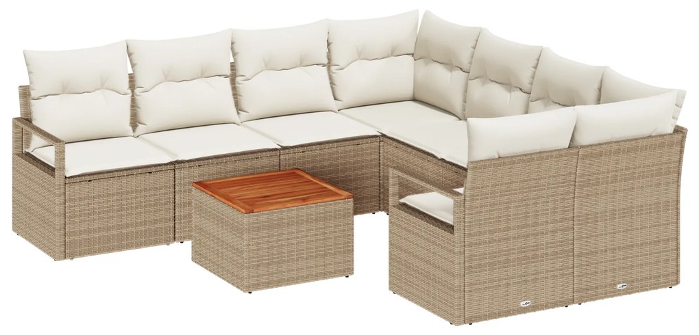 vidaXL Σετ Καναπέ Κήπου 9 pcs Beige, λευκό Μεγάλο Ρατάν, Ύφασμα