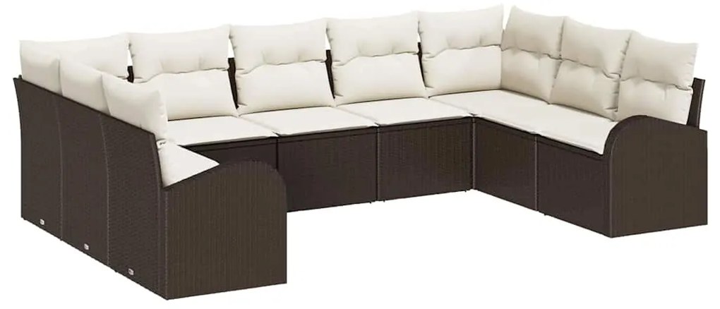 vidaXL 9 κομμάτια Garden Sofa Set με μαξιλάρια σε καφέ χρώμα, πολυάκανθος.