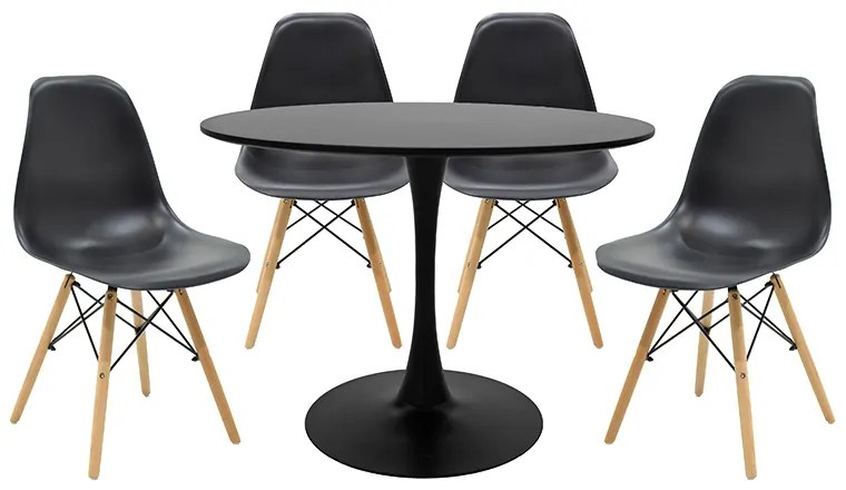 Τραπεζαρία Balou-Julita σετ 5τεμ pakoworld MDF και pp σε μαύρη-φυσική απόχρωση Φ100x73εκ