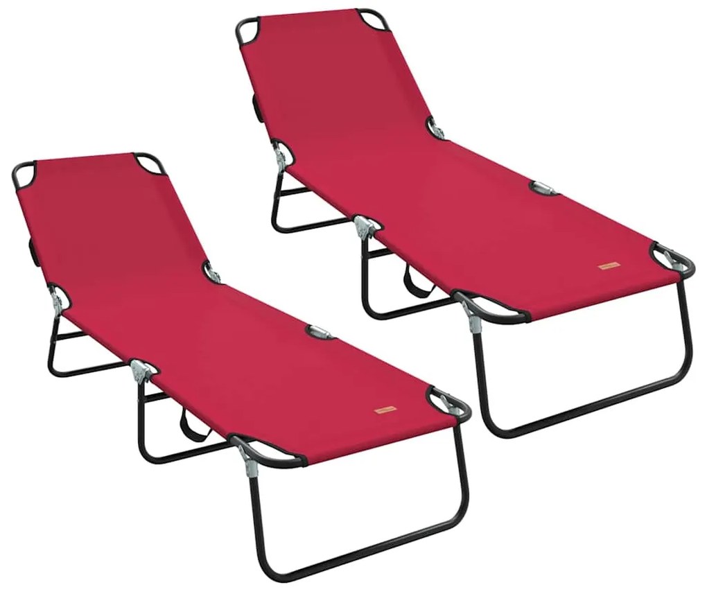 vidaXL Πτυσσόμενη ξαπλώστρα 2 pcs Κόκκινο 56 x 189 x 87 εκ. ύφασμα