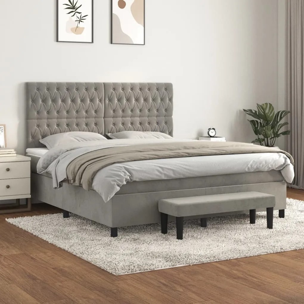 Κρεβάτι Boxspring με Στρώμα Ανοιχτό Γκρι 180x200 εκ. Βελούδινο