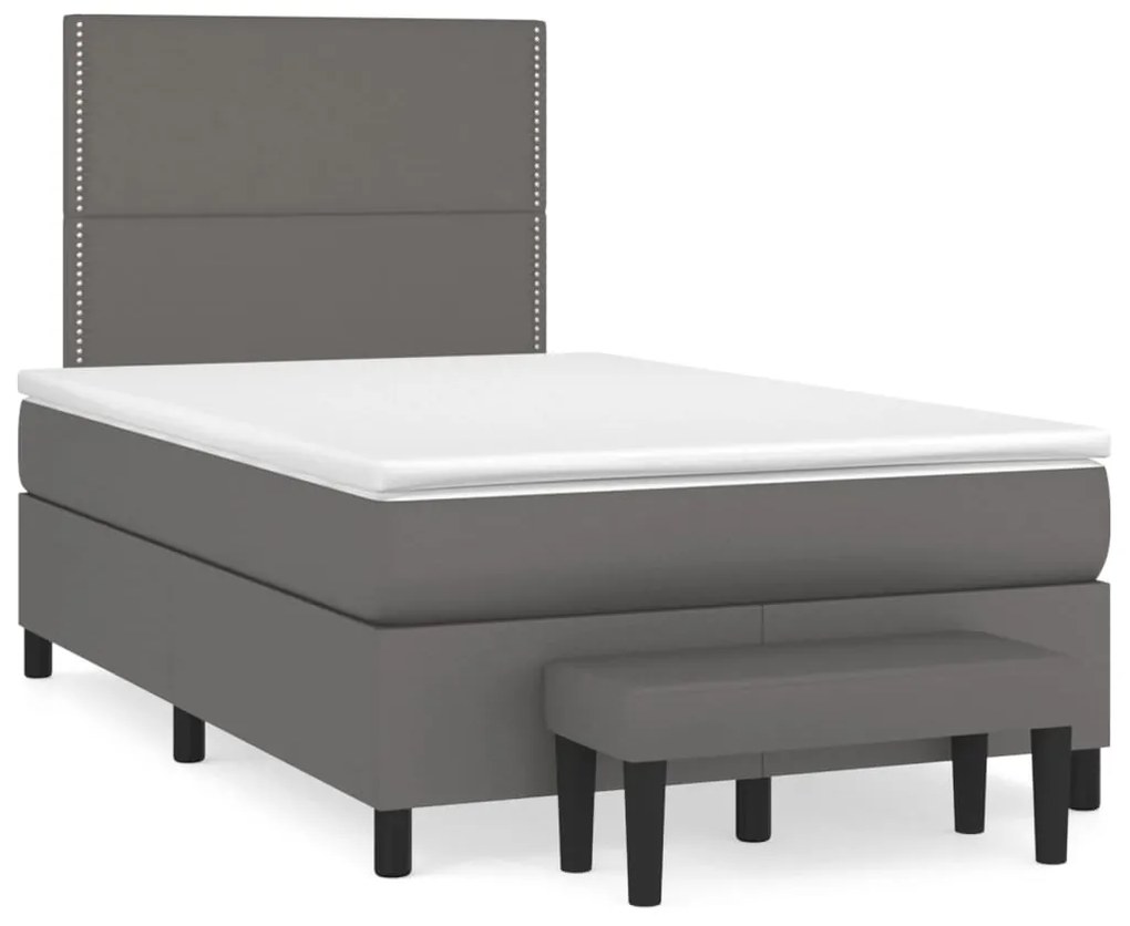 Κρεβάτι Boxspring με Στρώμα Γκρι 120x190εκ. από Συνθετικό Δέρμα - Γκρι