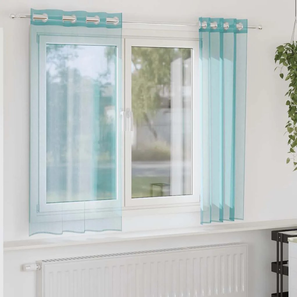 vidaXL Voile κουρτίνες με ροδέλες 2 τεμάχια Τιρκουάζ