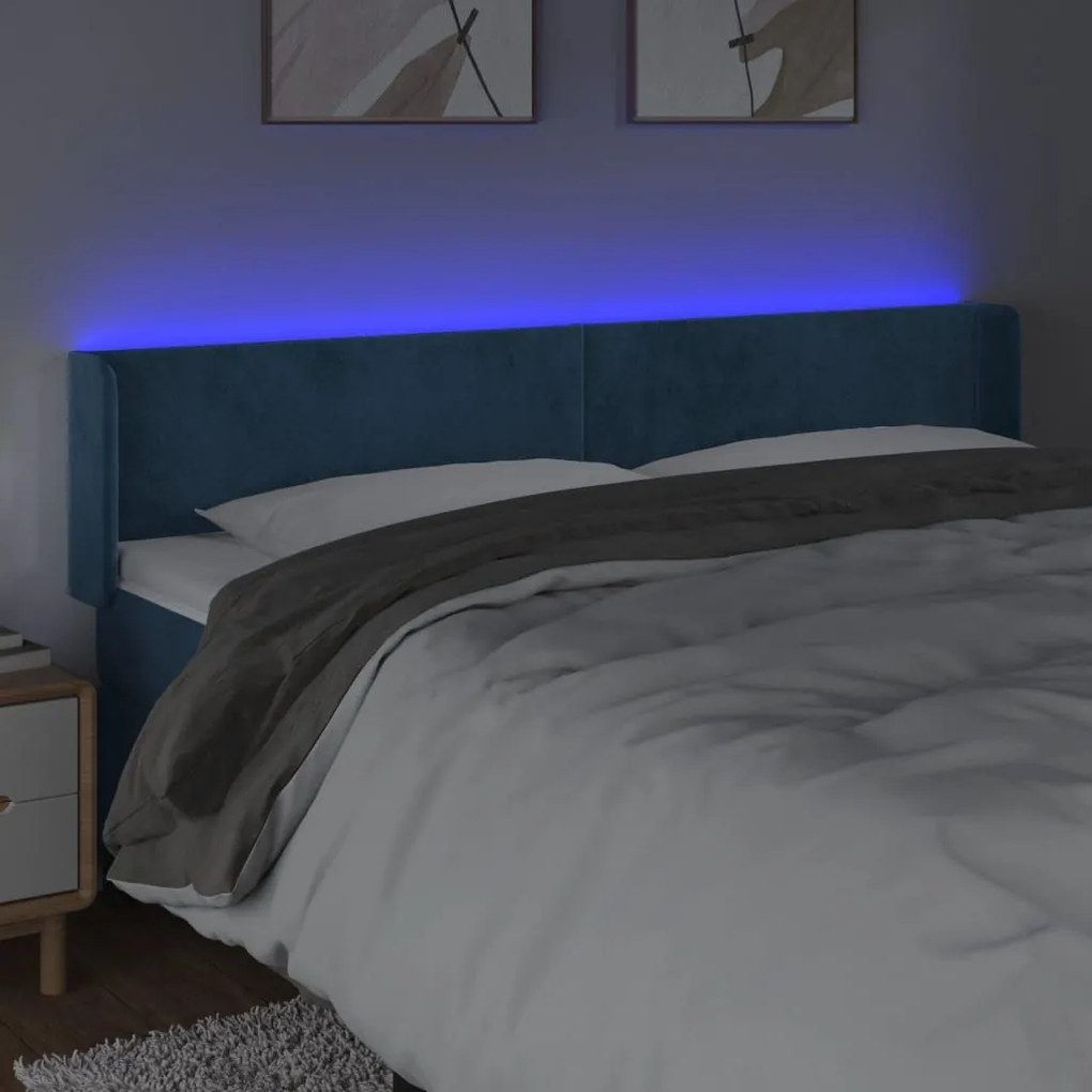 Κεφαλάρι Κρεβατιού LED Σκούρο Μπλε 183x16x78/88 εκ. Βελούδινο - Μπλε