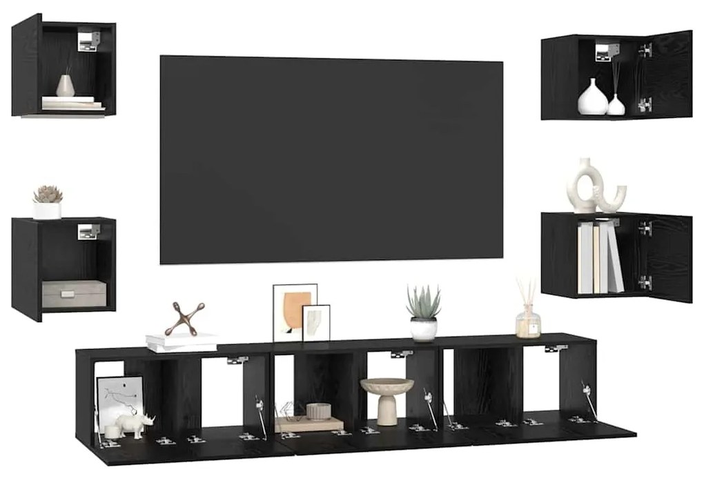 vidaXL Σετ επίπλου τηλεόρασης Επιτοίχιο 7 pcs Μαύρη δρυς