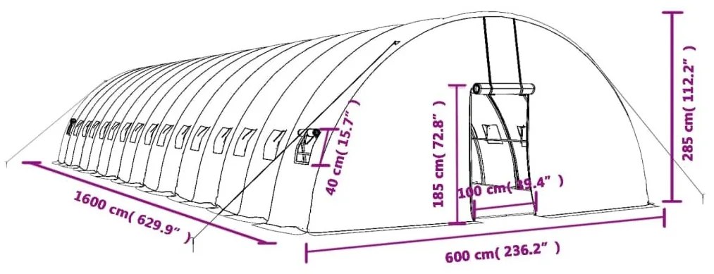 Θερμοκήπιο με Ατσάλινο Πλαίσιο Πράσινο 96 μ² 16 x 6 x 2,85 μ. - Πράσινο