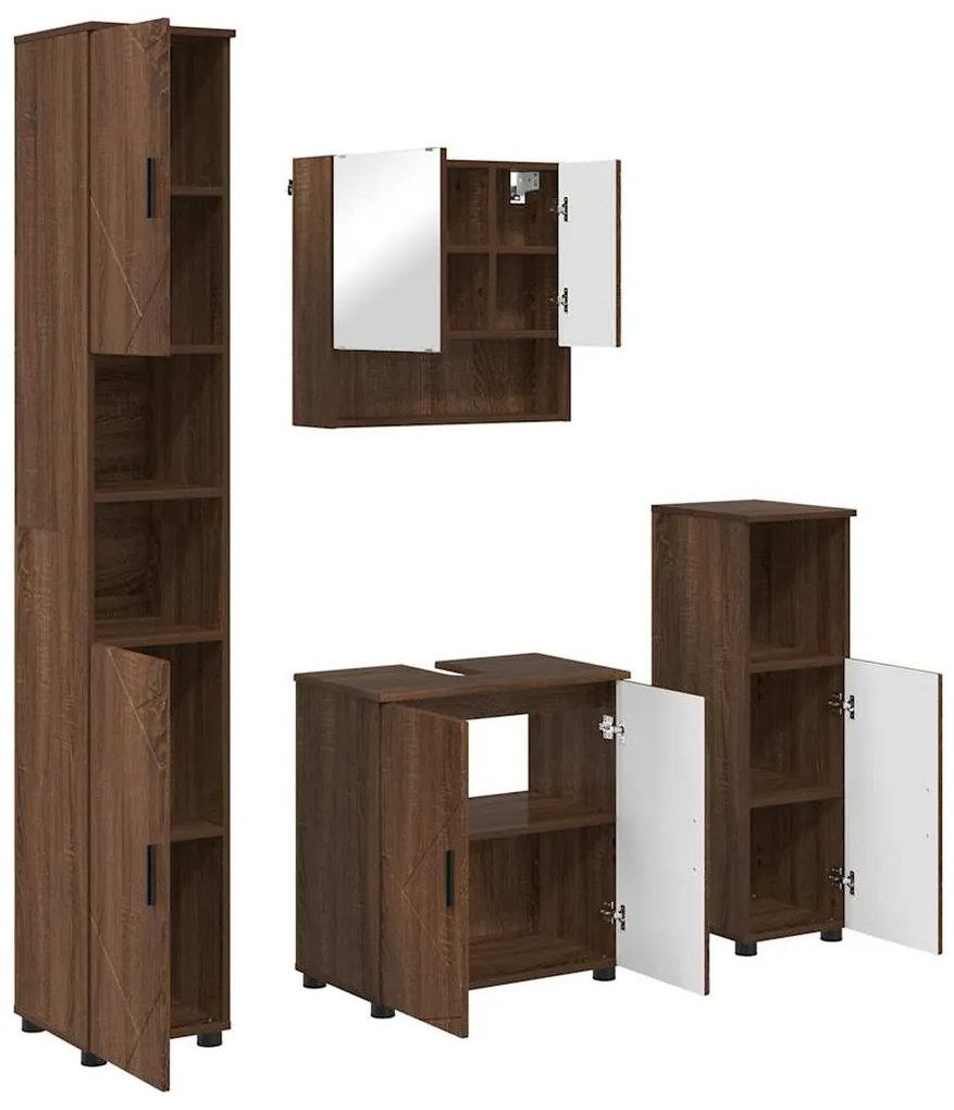 vidaXL Σετ Επίπλων Μπάνιου Επιτοίχιο 4 pcs Καφέ δρυς 61 x 35 x 64 εκ.