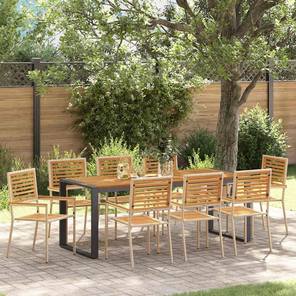 vidaXL Σέτ φαγητού για κήπο 9 pcs Μπεζ 200 x 80 x 75 cm