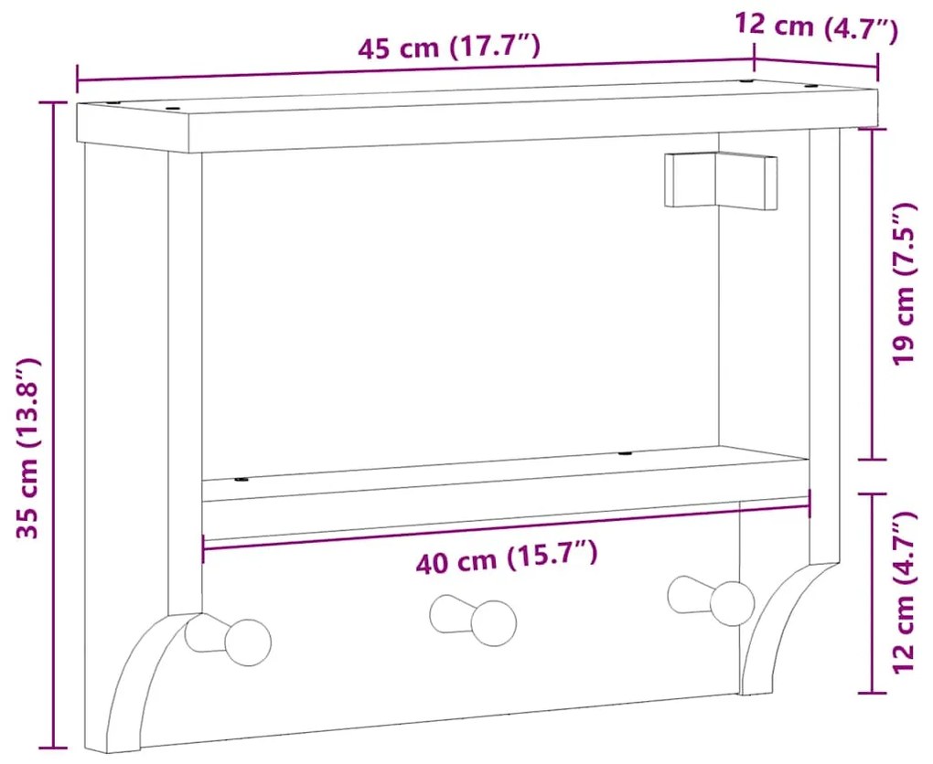 ΕΠΙΤΟΙΧΗ ΚΡΕΜΑΣΤΡΑ ΠΑΛΤΩΝ SANDNES 45X12X35 ΕΚ.ΠΕΥΚΟ ΜΑΣΙΦ ΞΥΛΟ 4010452