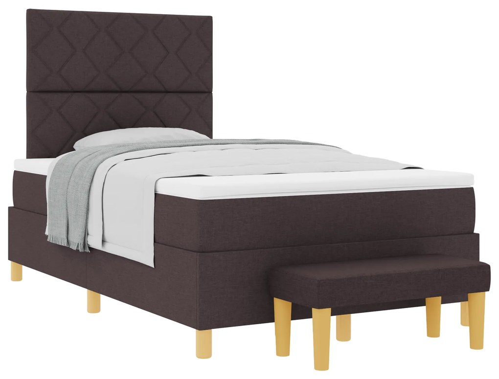 vidaXL Κρεβάτι Box Spring με Στρώμα & Πάγκο Σκούρο Καφέ 120x200 εκ.