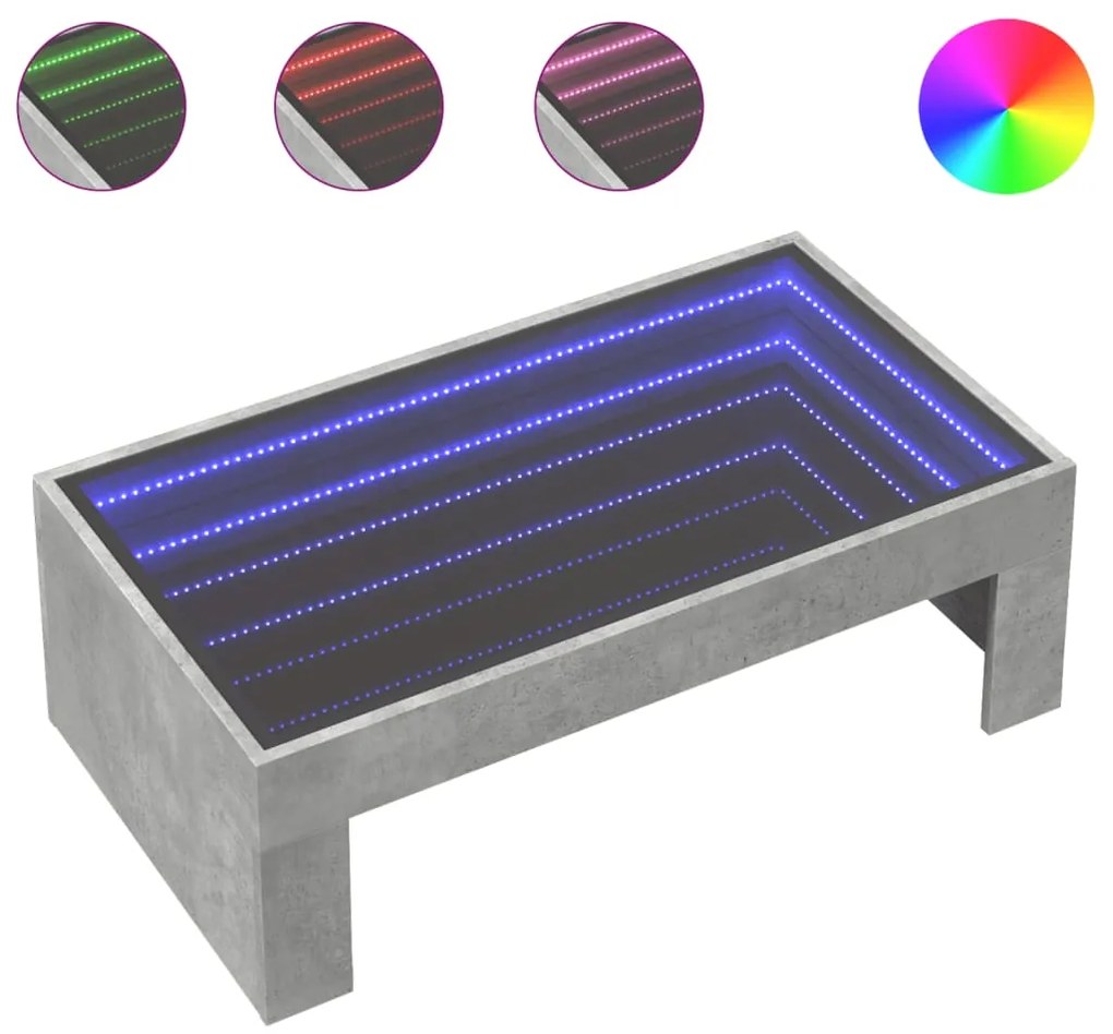 vidaXL Τραπεζάκι Σαλονιού Άπειρο Φως LED Γκρι Σκυροδέματος 90x50x30εκ.