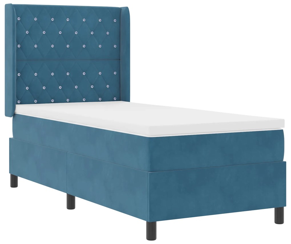 vidaXL Κρεβάτι Box Spring με Στρώμα Σκούρο Μπλε 100x200 εκ Βελούδο