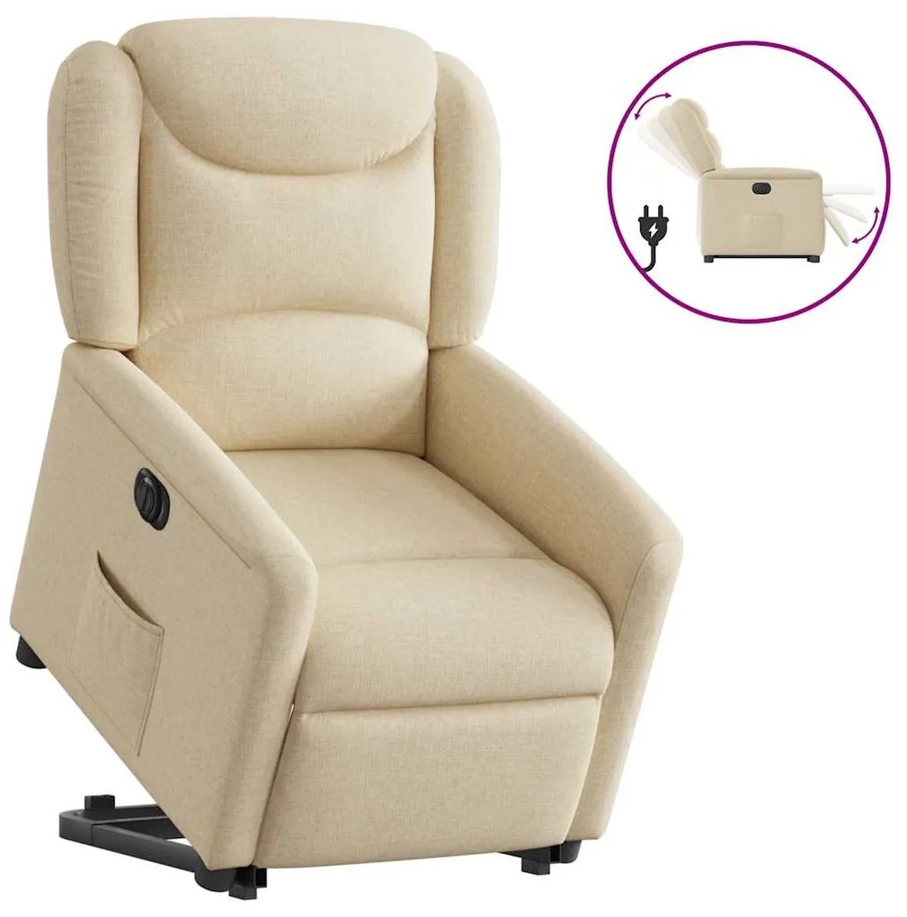 Πολυθρόνα Ηλεκ. Ανακλινόμενη με Ανύψωση Κρεμ Υφασμάτινη