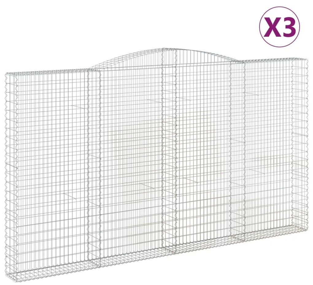 vidaXL Συρματοκιβώτια Τοξωτά 3 τεμ. 400x30x220/240 εκ. Γαλβαν. Ατσάλι