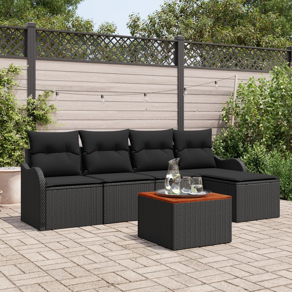 vidaXL Σετ Καναπέ Κήπου 6 pcs Μαύρο Σετ πέντε τεμαχίων