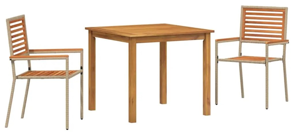 vidaXL Σέτ φαγητού για κήπο 3 pcs Μπεζ Στερεό Ξύλο Ακακίας