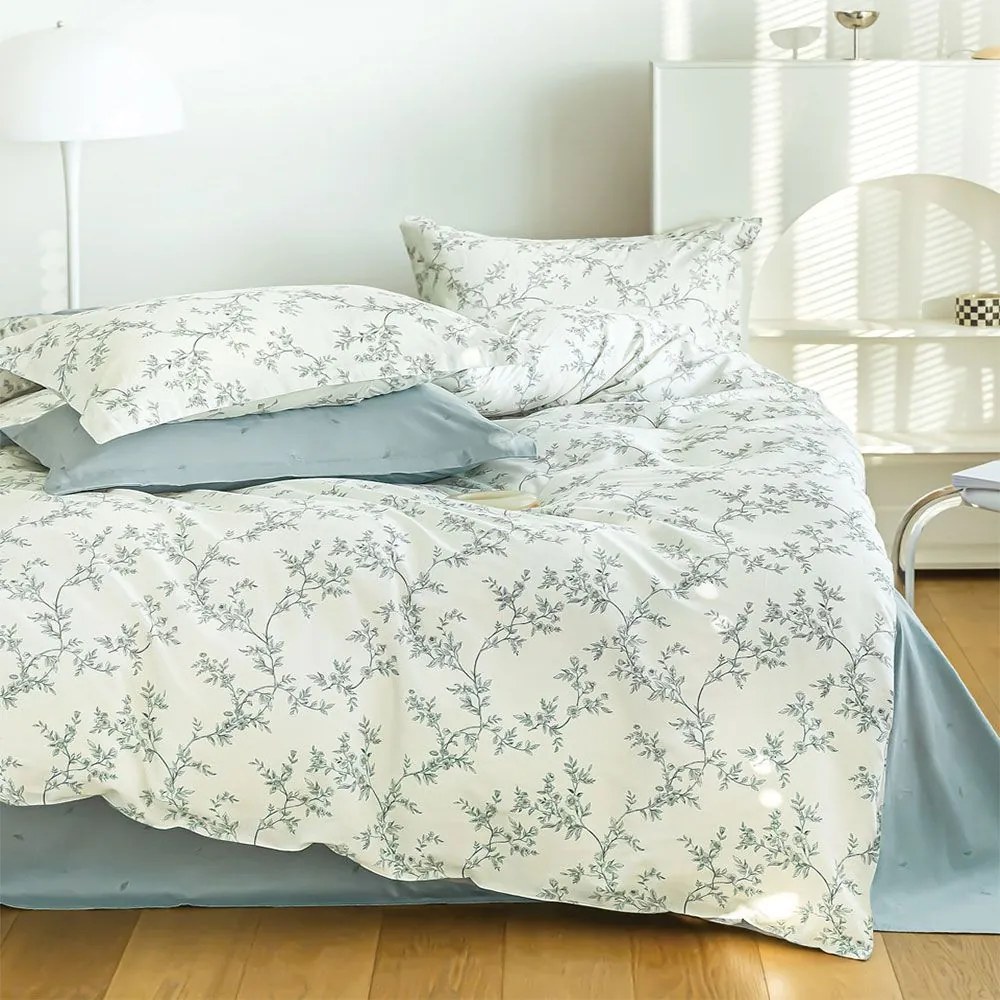 Κουβερλί Crysta (Σετ 3τμχ) Ecru-Green Ρυθμός Υπέρδιπλo 220x240cm 100% Cotton Satin